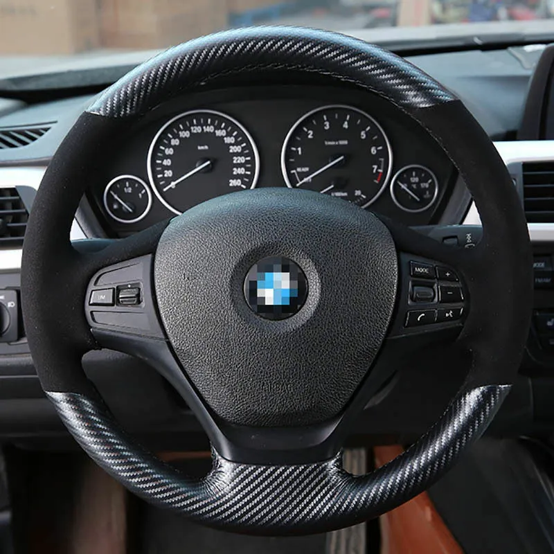 El Dikiş BMW 320D F20242A için Üst Deri Karbon Fiber Direksiyon Kapağı