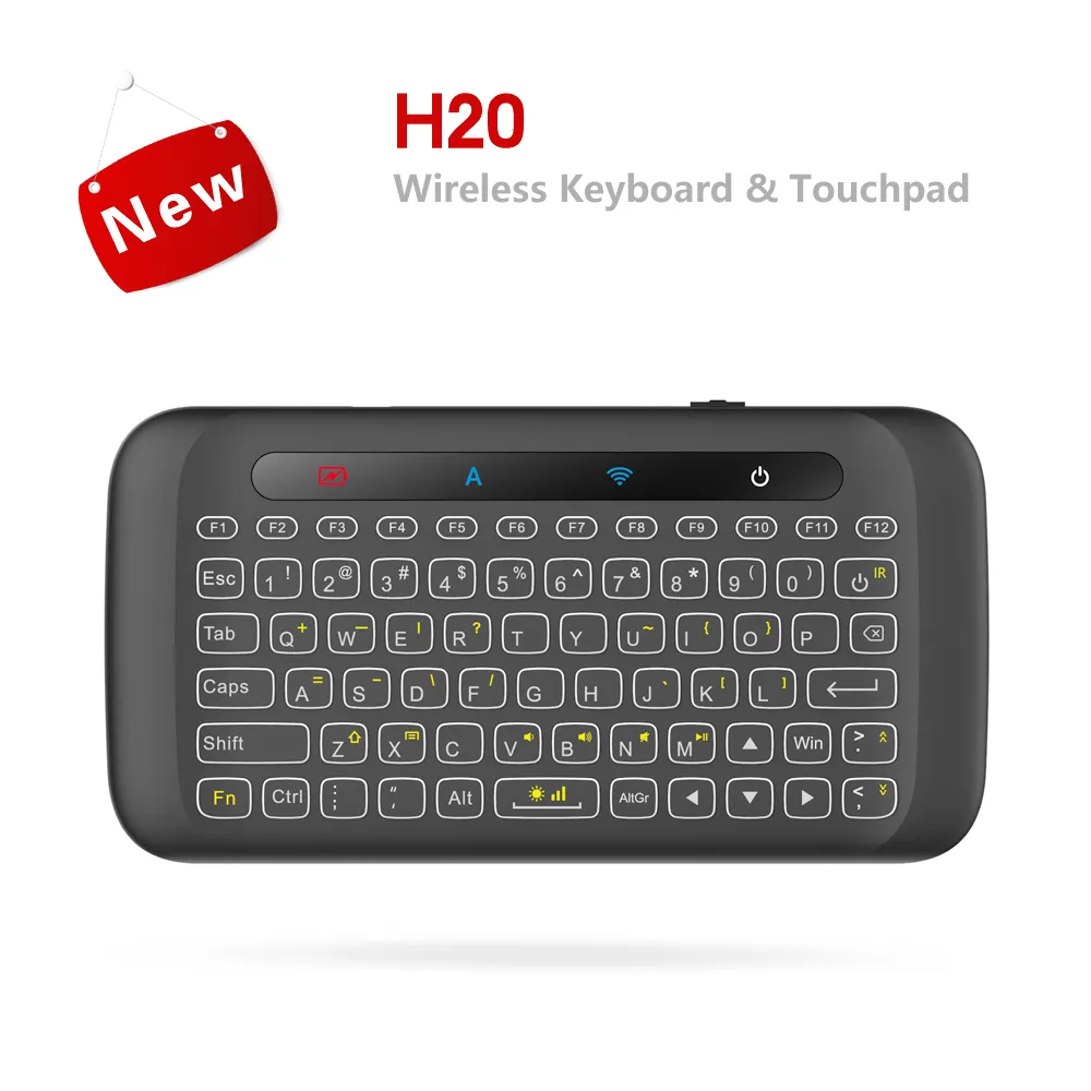 H20 Mini teclado inalámbrico Control remoto Táctil Teclado retroiluminado H20 con aprendizaje por infrarrojos, 2.4GHz Teclado remoto para juegos de ratón