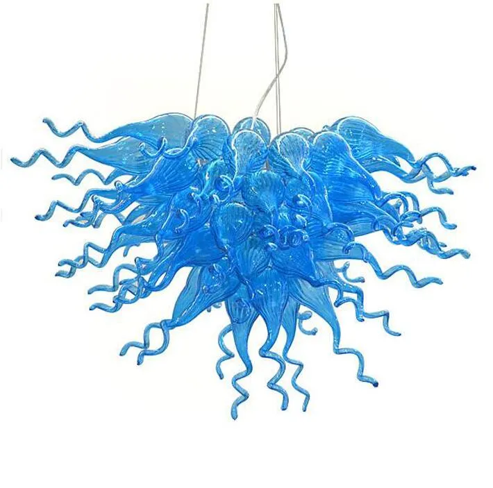 Decoración del hogar Lámpara de araña de Murano de cristal azul Luz LED 2 años de garantía Sala de estar Comedor Araña decorativa de vidrio soplado a mano
