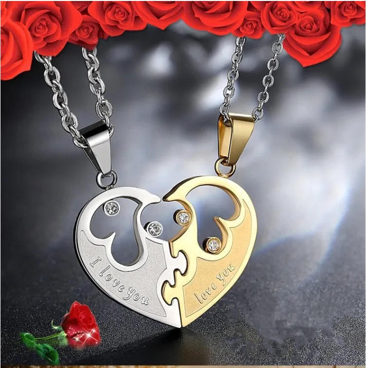 Korean Titanium Steel Couple Necklace Heart Shape Love Pendant for Men and Women Valentine s Day Gift