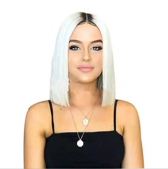 bob Ombre white straight Lace Front Wigs With Baby Hair 180% Density Heat Resistant Synthetic Wigs 14inch Short Wigs For Black Women FZP152