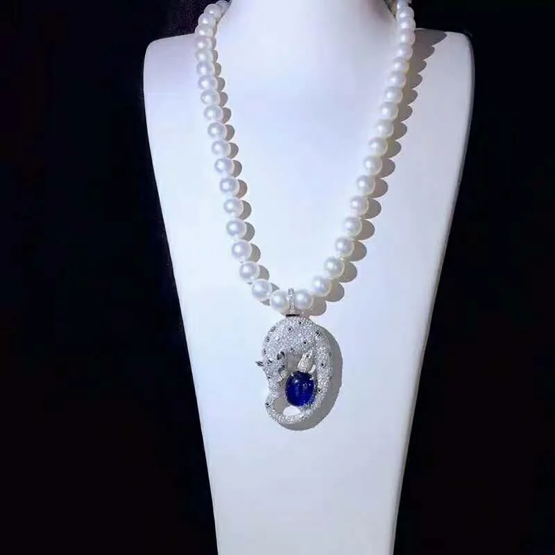 Gioielli moda donna micro intarsiati zirconi accessori ghepardi collana pendente perla d'acqua dolce bianca 8-9mm