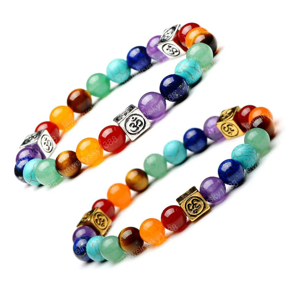 8MM 7 Chakra fascino catene di perline Bracciali per donna Uomo Cristalli di guarigione naturale pietra perline di preghiera elasticità Braccialetto Moda Gioielli Yoga