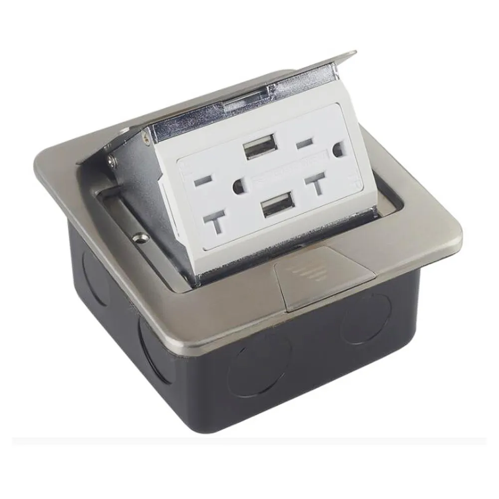 Aluminio EE. UU. Caja de piso GFCI Encimera Caja 15A / 20A Receptáculo Salida eléctrica Cargador USB Oro Plata Disponible
