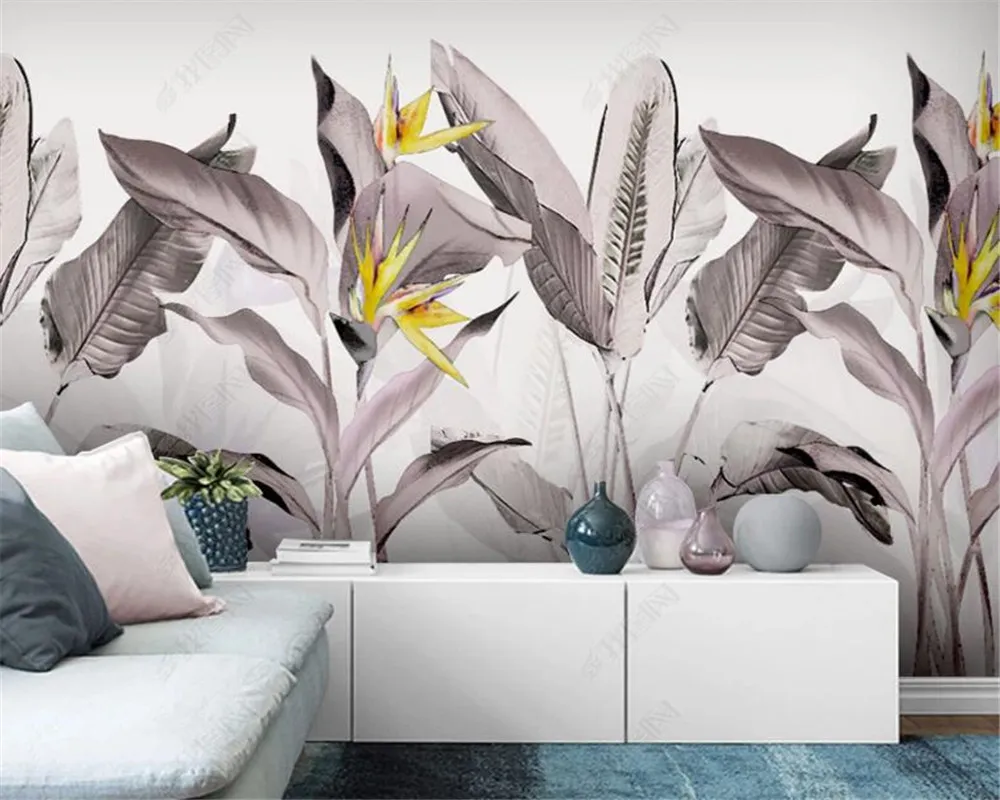 3d Modern Wallpaper small fresh hand-painted watercolor plants Nordic modern minimalist background wall HD Interior Decorations Wallpaper