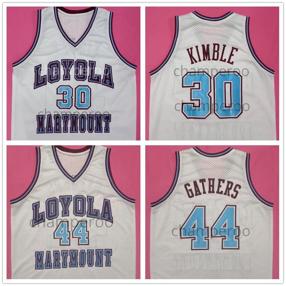 LMU Loyola Marymount Lions University 30 Bo Kimble 44 Hank Gathers Maglia da basket retrò bianca Cucita da uomo Numero personalizzato Nome maglie