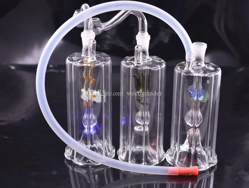 Nyaste Design Glas DAB Rig Bongs Unique Mini Automatic Multicolor LED Light 5 "Inch Recycler Oil Rig Glasrör för rökning med slang