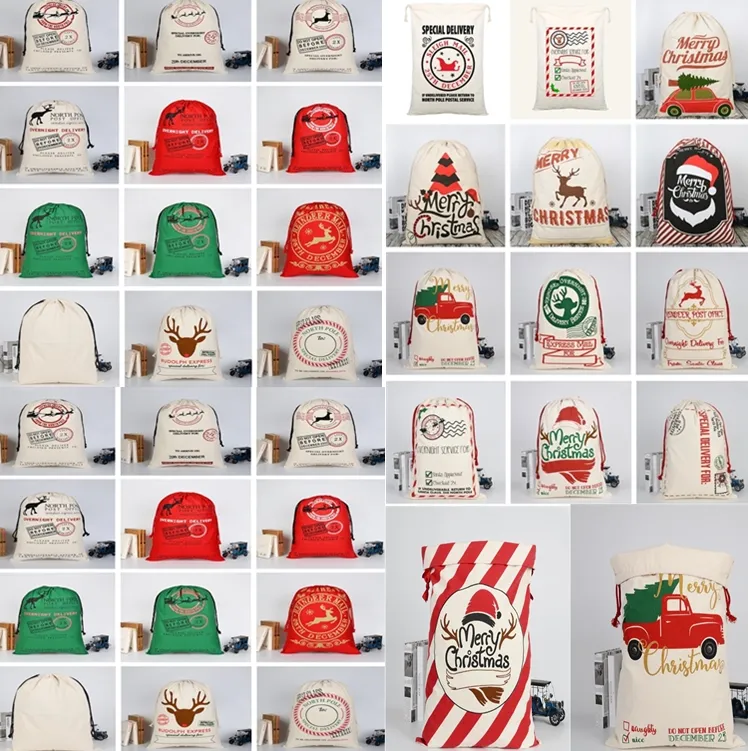 Christmas Decorations bags Large Canvas Monogrammable Santa Claus Drawstring Bag With Reindeers Xmas Gifts Sack Bag4549