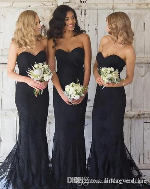 2019 Black Black Lace Bridesmaid Dresses Lace Sleeveless Garden Formal Wedding Party Guest Maid of Honor Gown Plus Size Custom Made