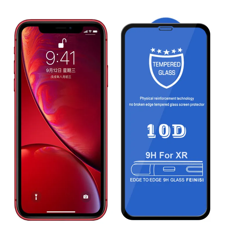 10D 강화 유리 스크린 보호기 풀 접착제 커버 for iPhone XS MAX X XR 8 7 6 Plus