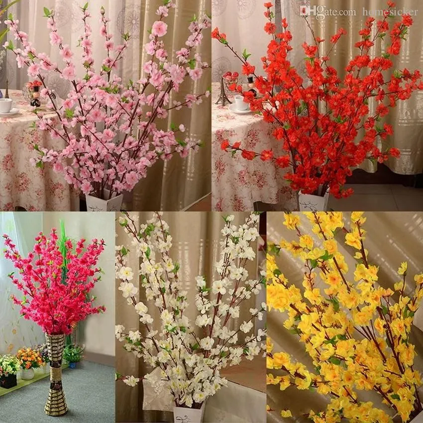 65CM long Artificial Cherry Spring Plum Peach Blossom Branch Silk Flower Tree For Wedding Party Decorations supplies