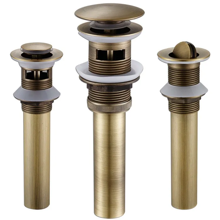 Push Pop-up Basin Drain Stopper com estouro para vaso da bacia do banheiro, Champagne Bronze