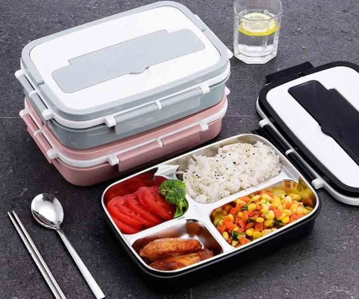 4 Grids Stainless Steel Lunch Box Thermo Bento Box Food Container
