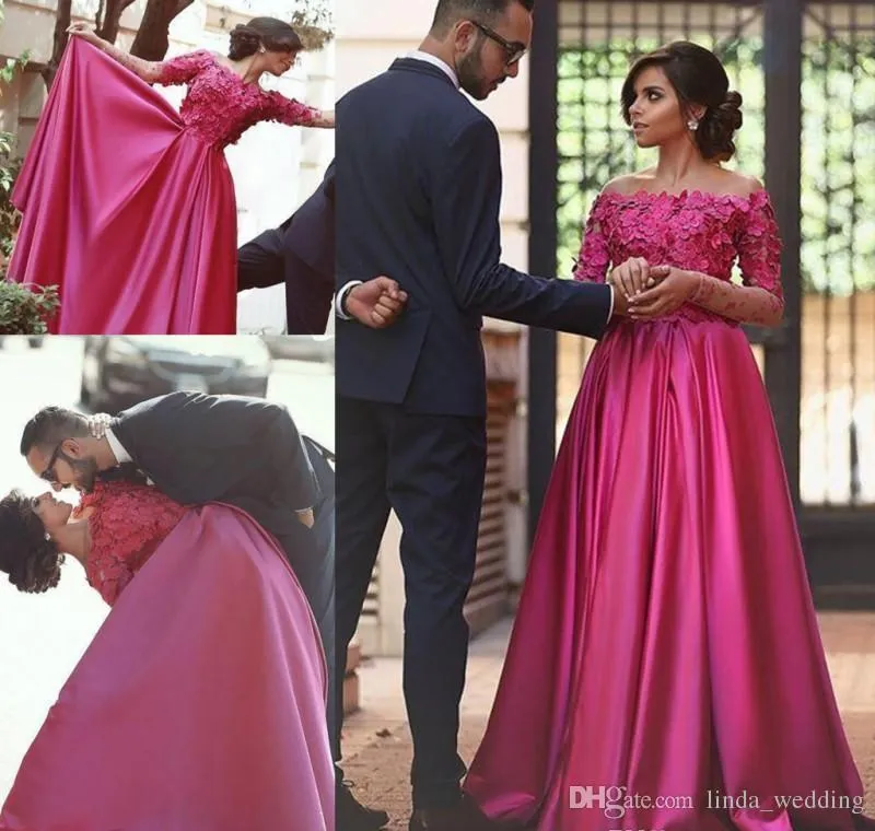 2019 Arabisches Dubai-islamisches muslimisches Fuchsia-Abendkleid mit langen Ärmeln, formelle Urlaubskleidung, Abschlussball-Partykleid, nach Maß, Übergröße