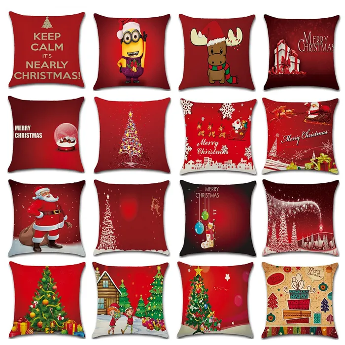 Funda de cojín de Navidad roja Funda de almohada Ropa de cama para el hogar Funda de almohada navideña 18x18 pulgadas Árbol de Navidad Funda de almohada con estampado de Papá Noel DBC VT0822