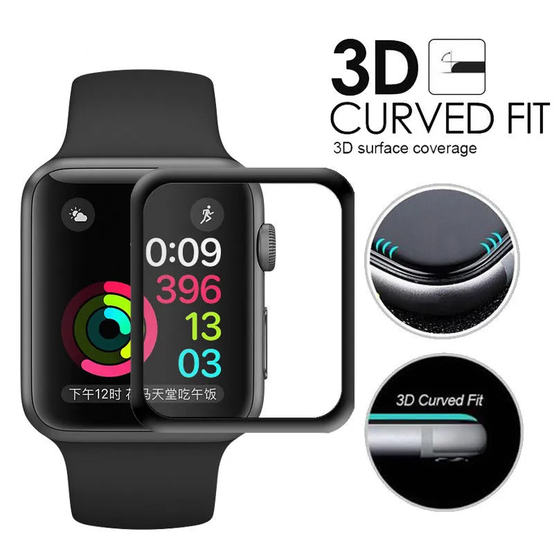 With Retail Package 3D Full Glue Screen Tempered Glass Film Screen Protector Protective Cover For All Apple Watch Iwatch Case