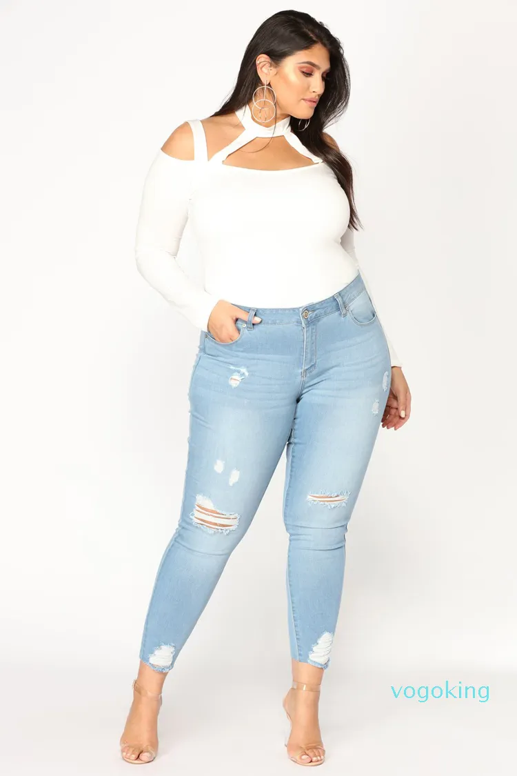 Fat Women Denim Jeans Wash Broken Trousers Hot Sexy Slim Jeans For Woman  Eur US Size Women Pants