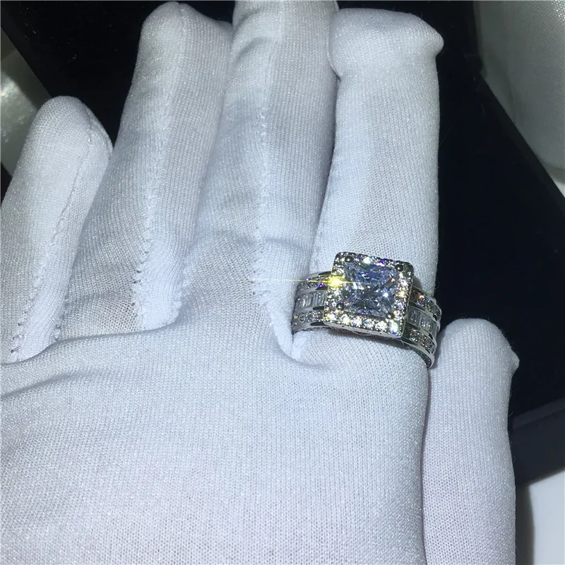 Choucong Vintage Court Ring 925 Sterling Silver Princess Cut 5a CZ Stone zaręczyny Pierścienie dla kobiet biżuteria Prezent 8301859