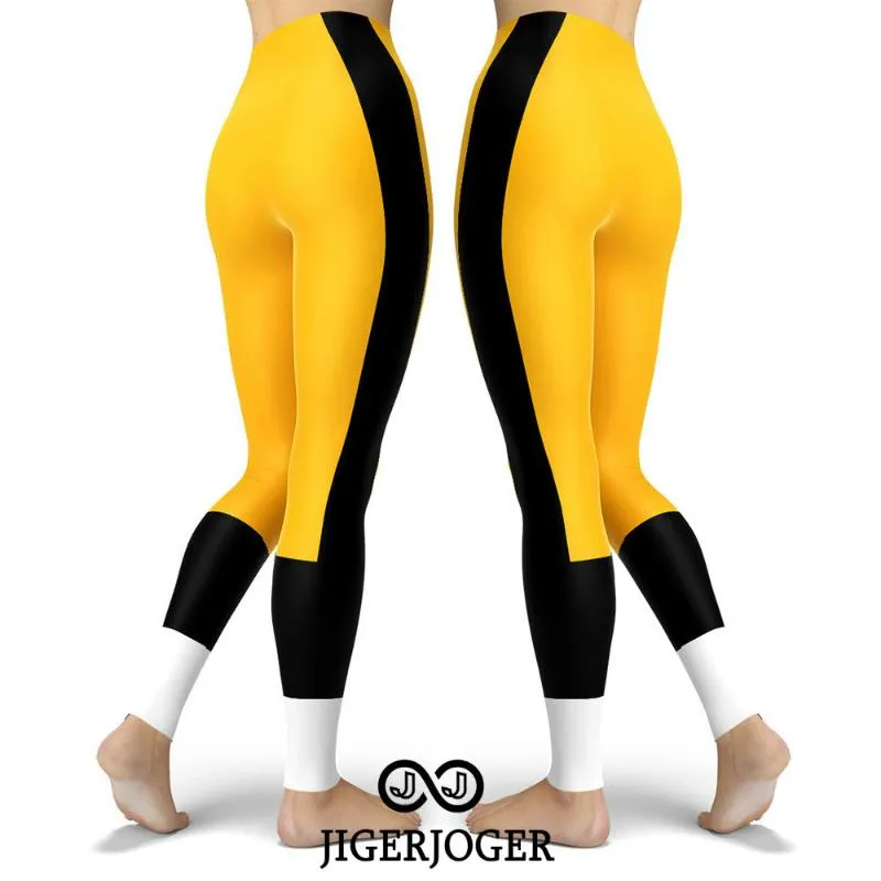 JIGERJOGER Yoga pants Sport Leggings Hockey Team Football Leggings club men leggins gym workout pant yellow black white patches