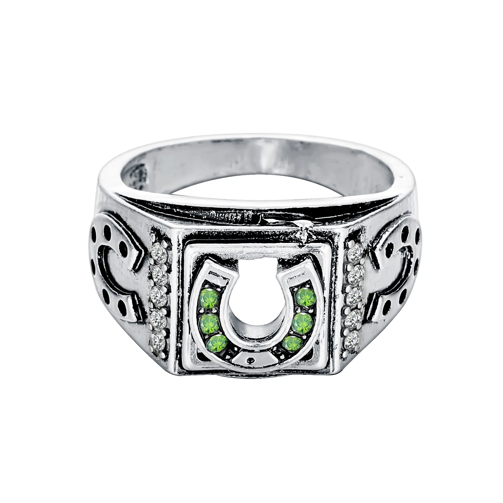 Bague porte-bonheur Vintage en argent plaqué diamant vert pour hommes, fer à cheval, mythologie nordique, amulette Viking, bijoux rétro classique