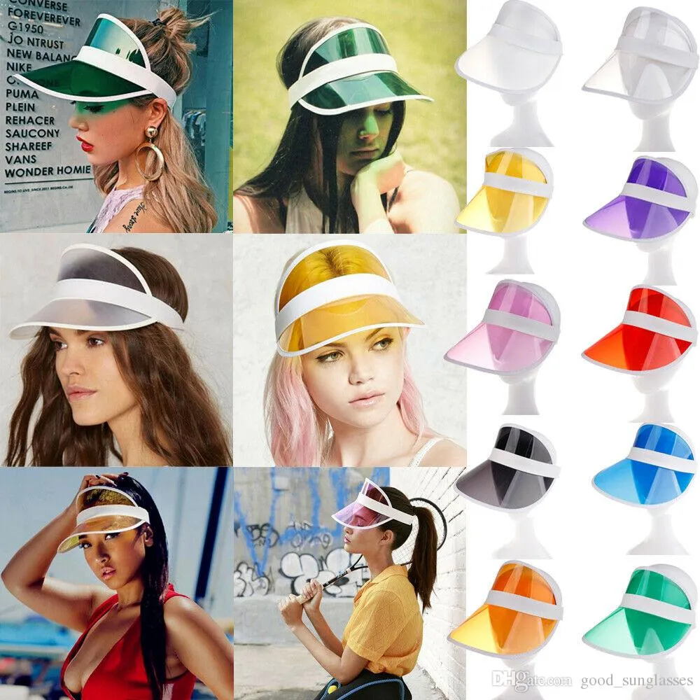 Sun Visor Sunvisor Party Hat Clear Plastic Cap Przezroczysty PCV Kapelusze Słońce Kapelusz Ochubień Kapelusz Kapelusz Pesple Plaża Elastyczne Kapeluszy YD0103