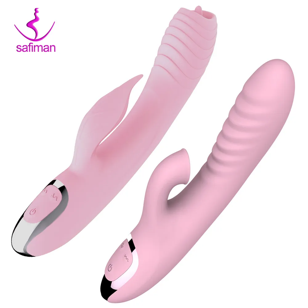 Dubbele penetratie vibrator seksspeeltjes voor vrouw met nippel clit sucker toverstaf Dildo vibrator seksspeeltjes voor volwassenen masturbatort190816
