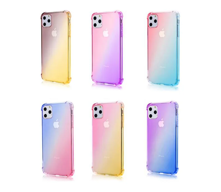 Gradiënt telefoon gevallen dubbele kleur transparante wissen TPU silicium schokbestendig voor iphone 12 mini 11 pro max xr xs 8 plus S20 note20 ultra