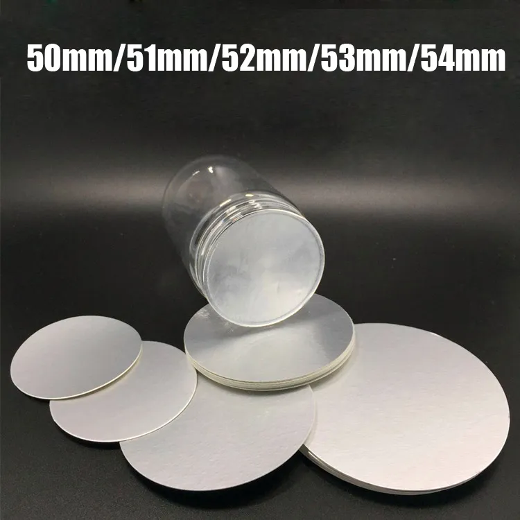 200pcs 50mm/51mm/52mm/53mm/54mm Film d'étanchéité en aluminium à induction électrique, joint en aluminium pour PET/PE/PP/PS/PVC/HDPE/verre/bouteilles acryliques