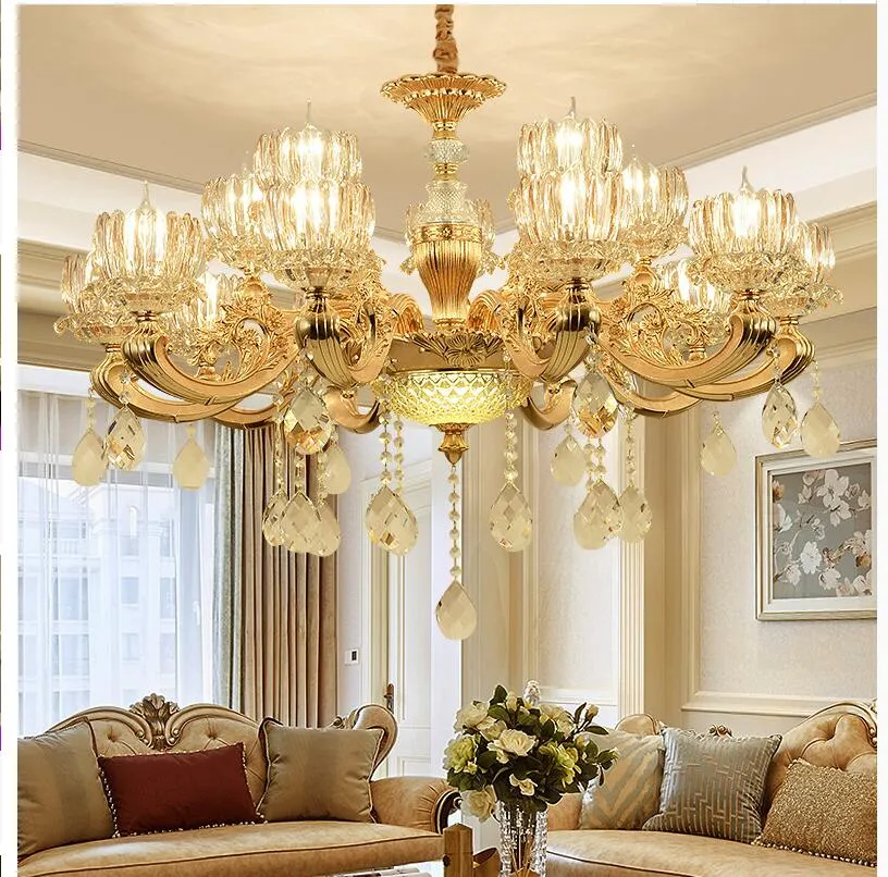 Golden Alloy Crystal Brass Crystal Chandelier With E14 LED AC