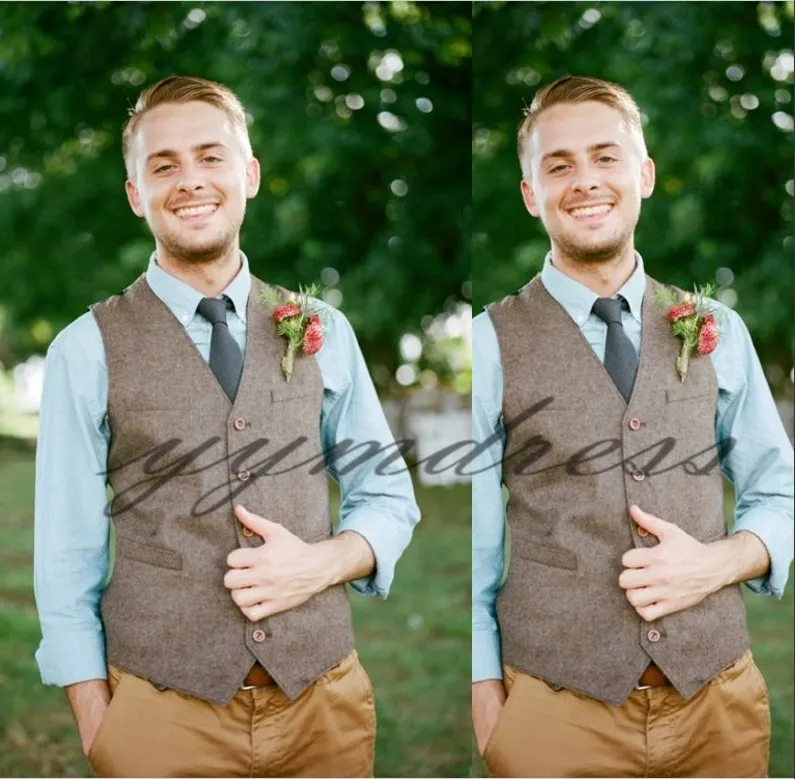 Nowy Styl Brown Wełniany Kamizelki Kamizelki Custom Made Formalny Groom Kamizelka Kamizelka Slim Fit Wedding Waistcoat Dla Mężczyzn Pan młody Nosić