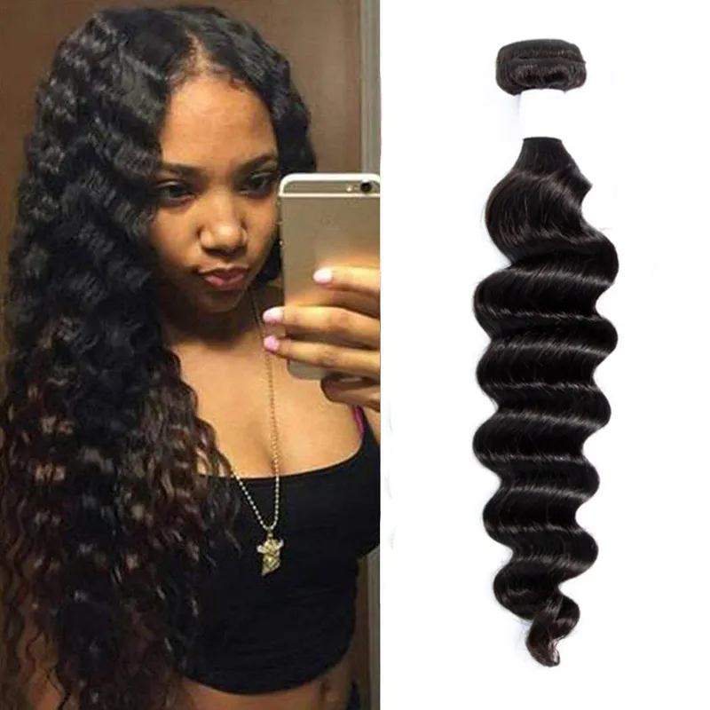 Malaysian One Bundle Loose Deep Natural Color Double Wefts Kinky