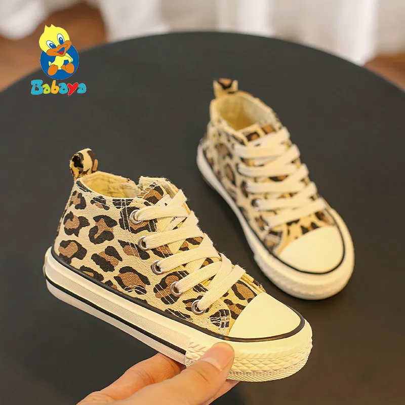 Babaya Scarpe di tela per bambini Scarpe casual per ragazza Scarpe da ginnastica alla moda Traspiranti 2019 Autunno Nuovo modello Scarpe per bambini con stampa leopardata