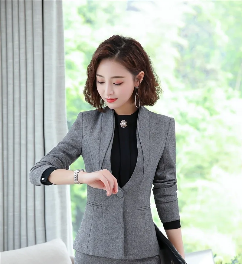Novelty Grey Formal Uniform Designs Business Women Blazers Jackets