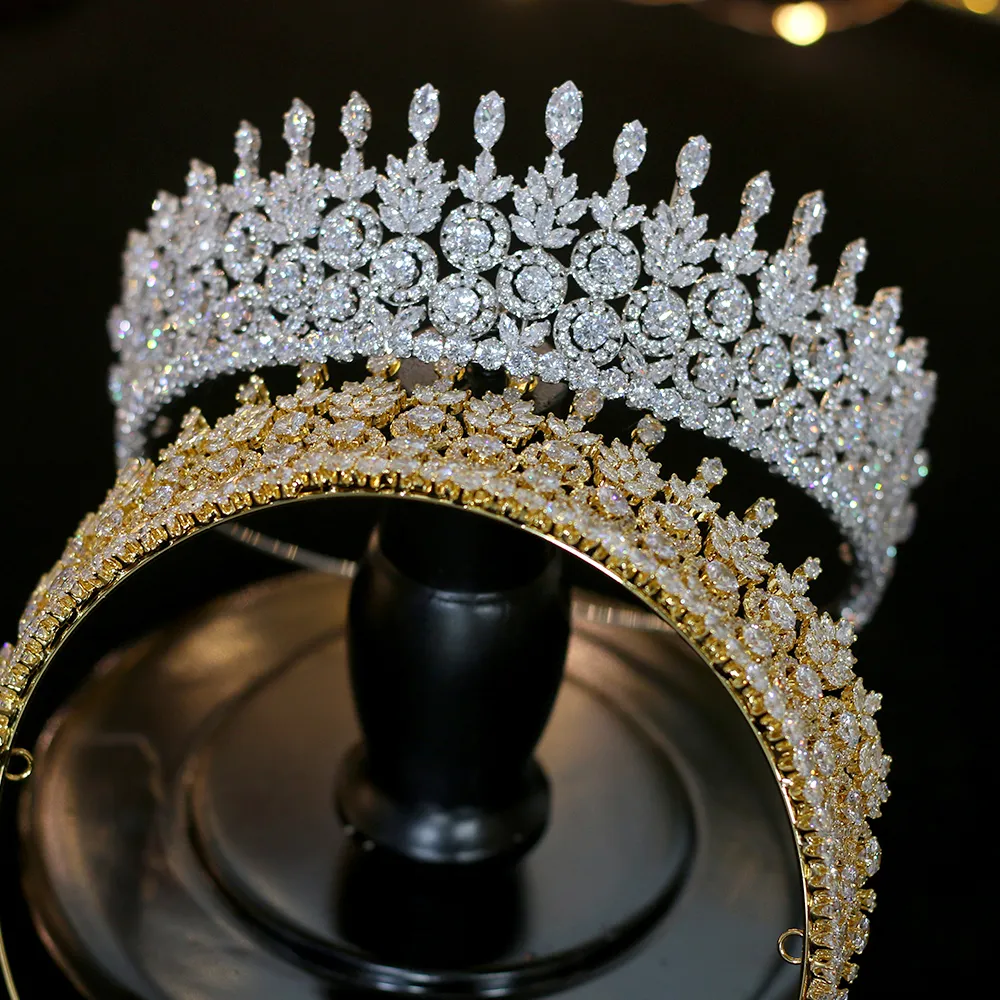 Lujo CZ Wedding Gold / Silver Crown Accessorios Para El Cabello Joyeria de Boda Tocado Novia Corona Femenina Conjunto de Deseno