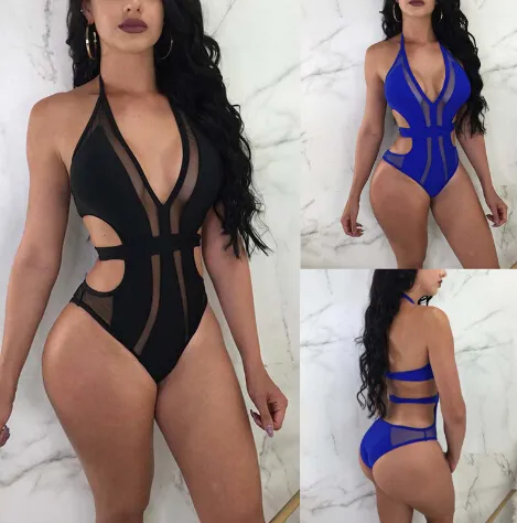 Swimwear Kobiety 2019 One Piece Swimsuit Mesh Mesh Bikini Push Up Wysoką Trzymane Garnitury Kąpielowe Beachwear Monokini Kostium do pływania dla kobiet