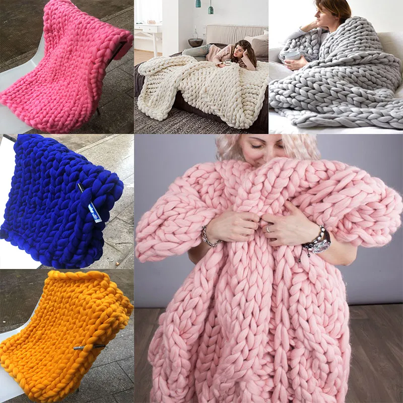 Wool Blanket Warm Chunky Knit Blanket Thick Woven Yarn Merino Wool