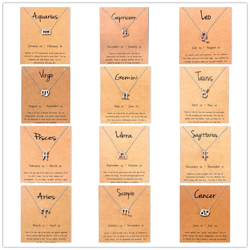 Nova Chegada Constellation Colar com cartão de presente Prata Amor Taurus Zodiac Sign Liga Pingente Para As Mulheres Moda Jóias Namorada Presentes