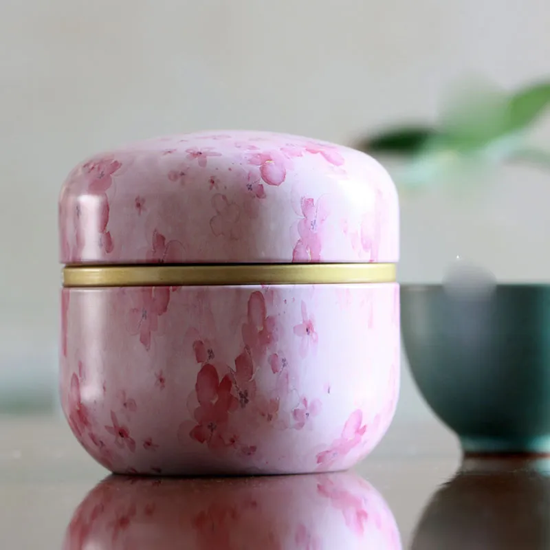 Metal Tin Tea Box Flower Pattern Candy Cookie Container Tea Jar Cans Case Round Shaped Tinplate Storage Box