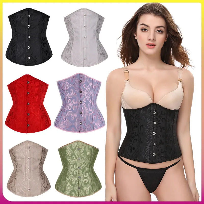 14pcs plastique désossé femmes plus taille de mariée blanche corset de mode de la mode Cincher Gothic Jacquard Bodyshaper XS-6XL