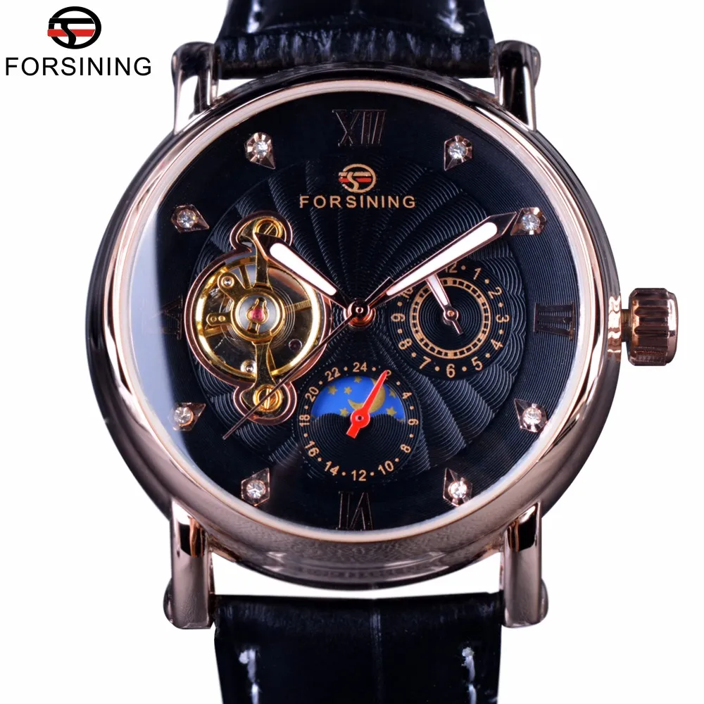 Forsining Fashion Luxury Luminous Hands Rose Golden Men Watches Top Brand Tourbillion Diamond Display Automatic Mechanical Watch154J