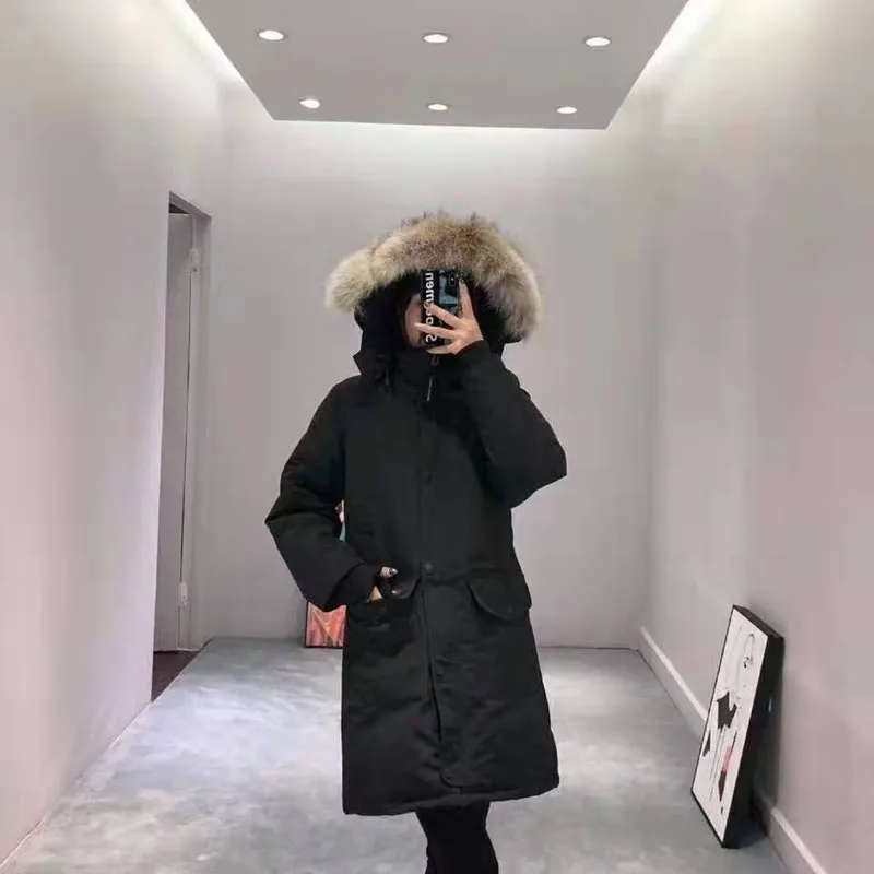 Femme plein air mi Longueur veste vers le bas épais manteau chaud Long Down Jacket Thicken Fourrure capuche Manteaux femmes duvet d'oie