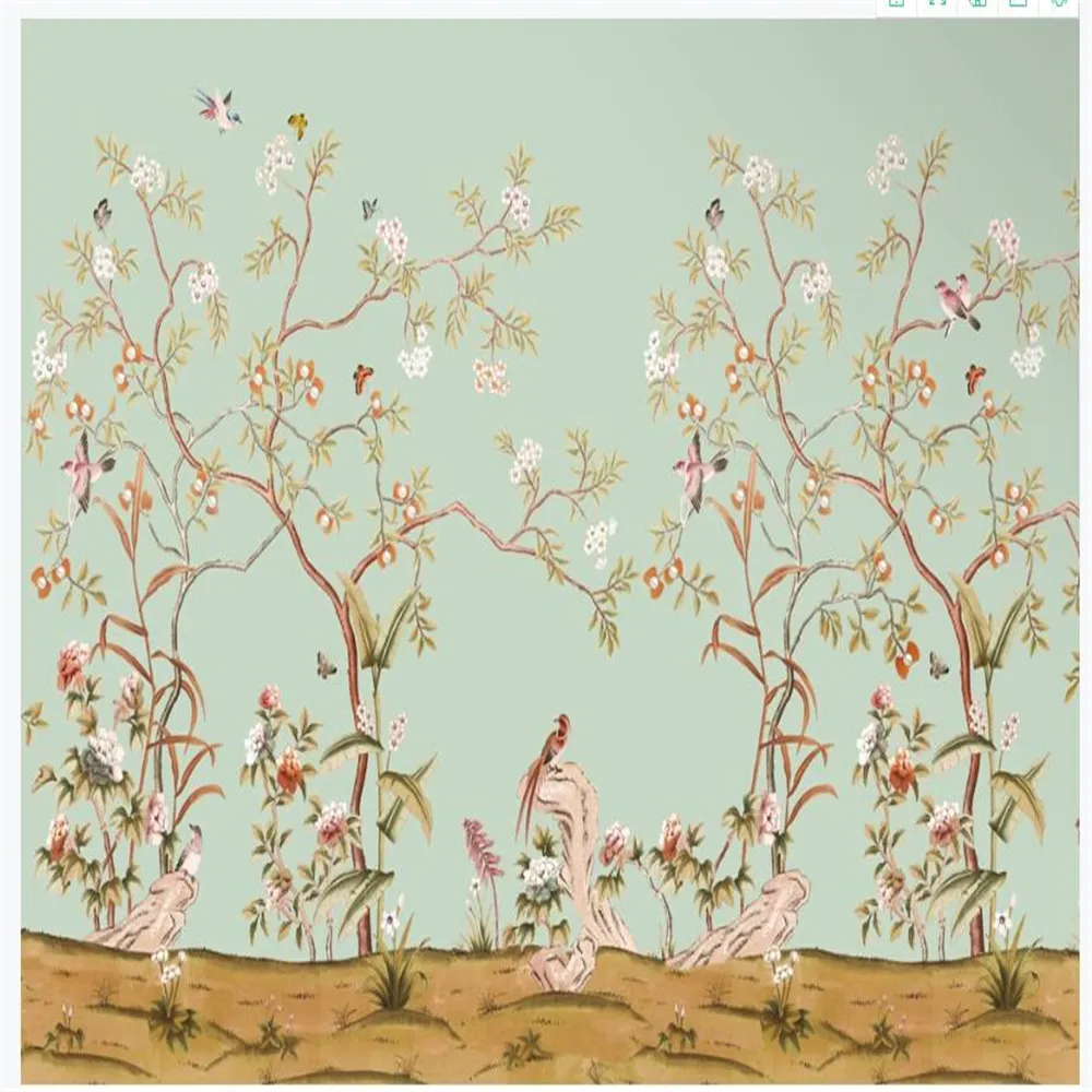 3d wallpapers Chinese style background wall hand-painted flowers and birds wallpapers retro background wall