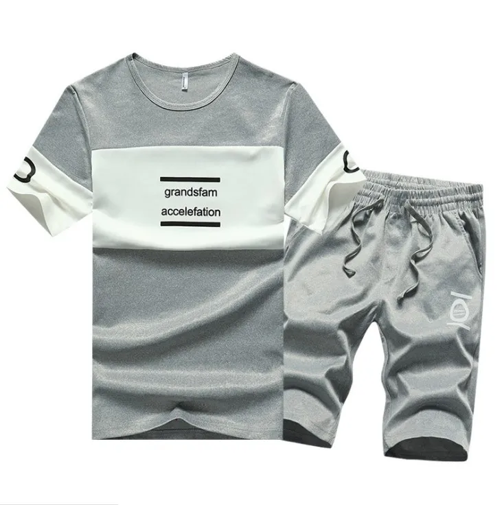 Conjunto De Ropa De Verano Para Hombre Camiseta Informal A La Moda Para Adolescentes Y Pantalones Cortos Conjuntos De Ropa Con Cuello Redondo Chandales De Color Azul Marino Gris Y Negro De