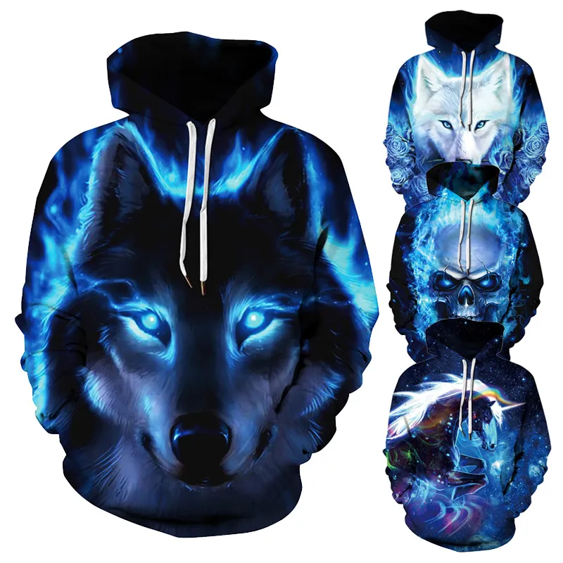 Hip Hop Hoodie 2019 Nyankomster Män / Kvinnor 3D Sweatshirt Animal Printed Wolf Mens Hoodies Tunna Hooded Pullover Toppar Vetentements