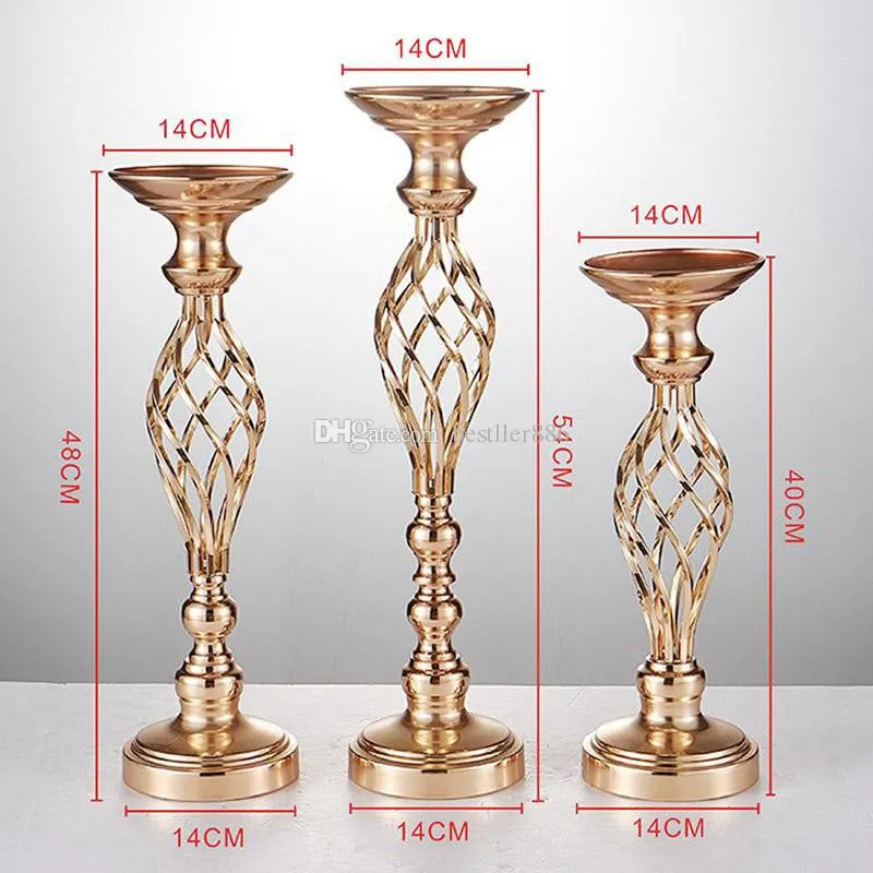 Creative hollow gold/ silver metal candle holder wedding table centerpiece flower vase rack home and hotel road lead decoration