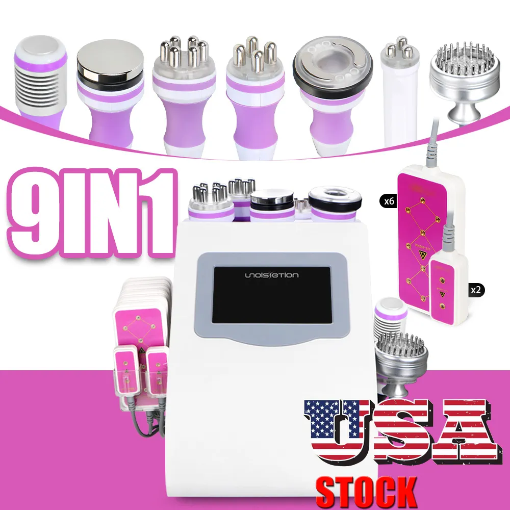 US Stock 9 In 1 Cavitation 40K Fat Burning Radio Frequency Vacuum Photon Led Laser Body Slimming Wrinkle Removal Beauty Machine