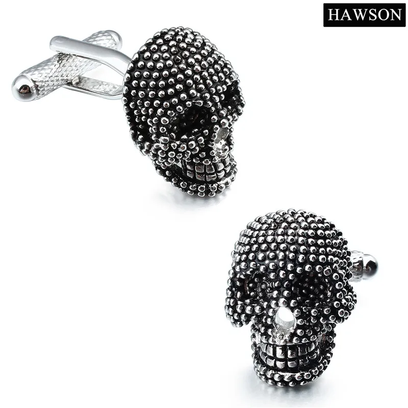 Trendy Skull Cufflinks Studs Set Mens White Tuxedo Shirt Jewelry Accessories Party Gift Black Enamel Cuff links1297V