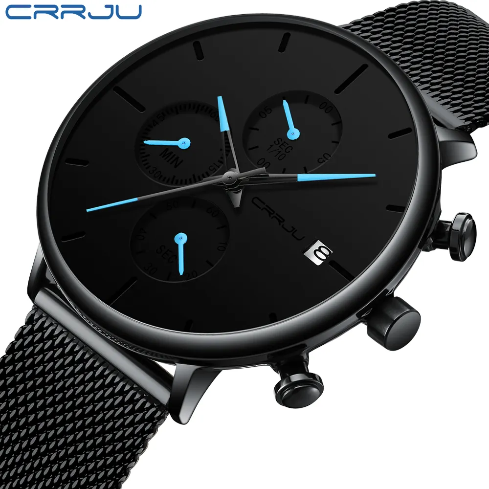 Fashion Date Mens Crrju Watches Top Brand Luxury Sport Sport Watch Men Slim Dial Quartz Watch Casual Relogio masculino