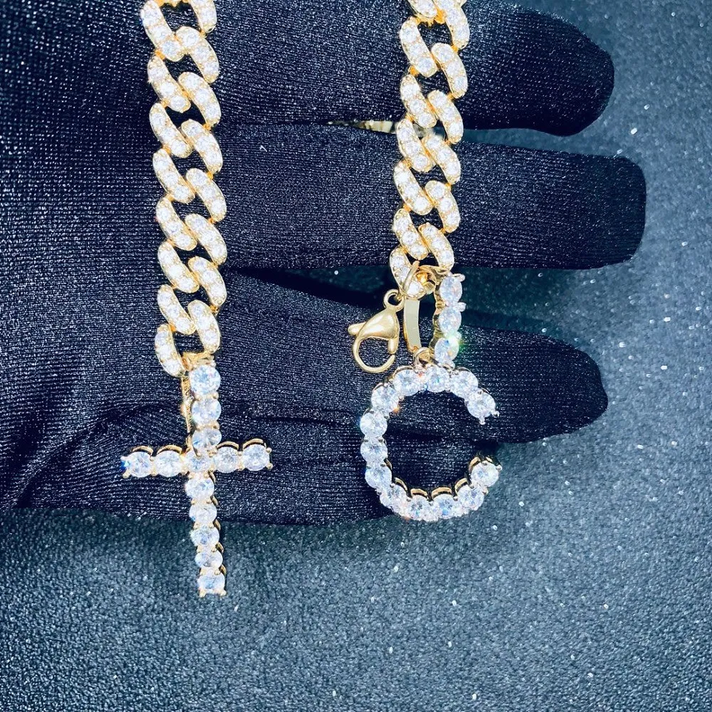 Anhänger Halsketten Kubanische Kette Paare Kreuz C Buchstabe Halskette Zirkon Armband Einfache Hip Hop Für Männer Und Frauen