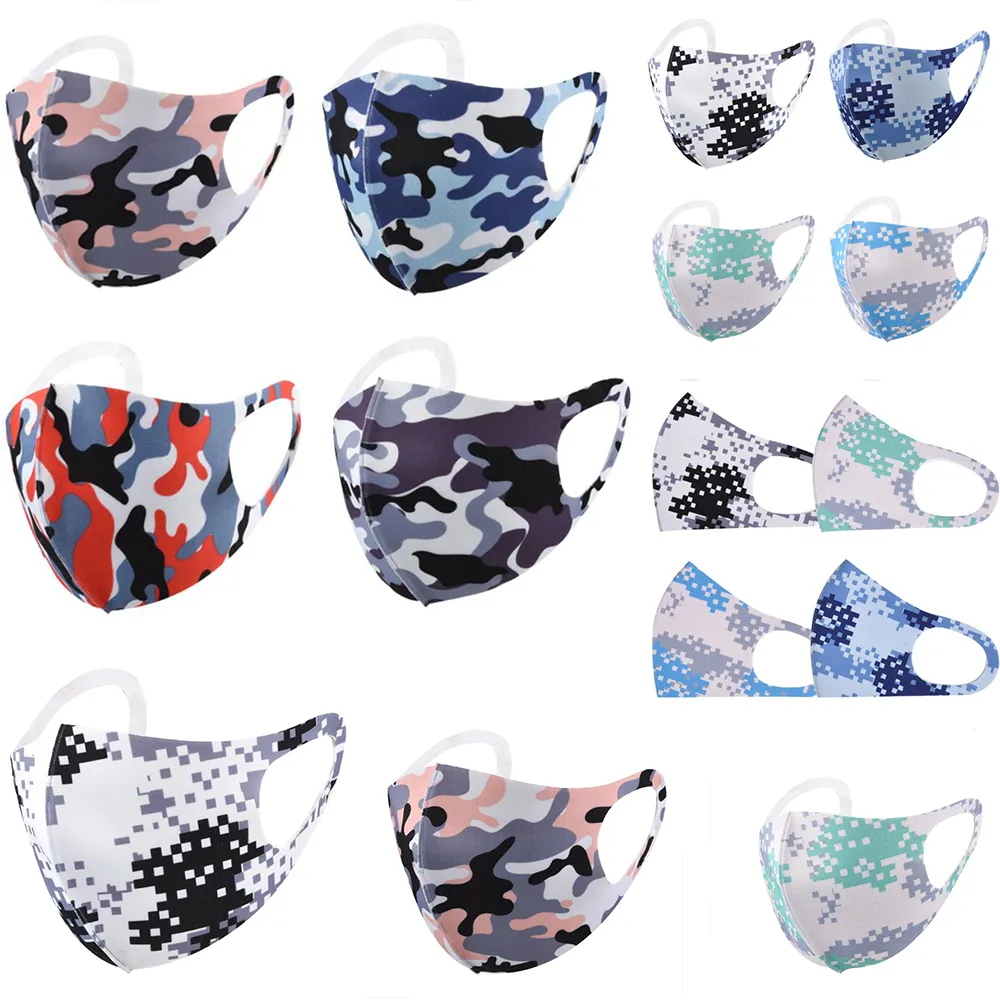 Komik Yüz Maskesi Yıkanabilir Kullanımlık Camo Ücretsiz Gemi Ağız Kamuflaj Sünger Anti Dustmask Buz İpek Tasarımcı Lüks Maskeleri